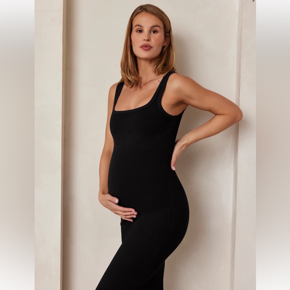 Bumpsuit Sculpting Rib Midi Dress Size Medium Black Maternity